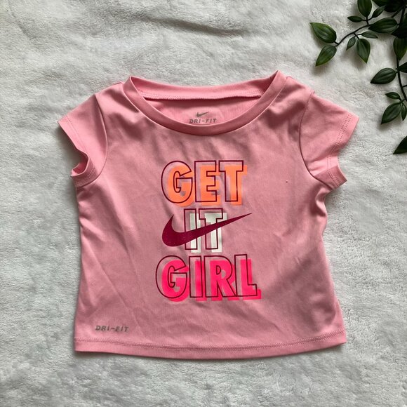 Nike Dri-Fit Pink Get It Girl T-Shirt 18M Short-Sleeve Toddler Activewear - Picture 1 of 10